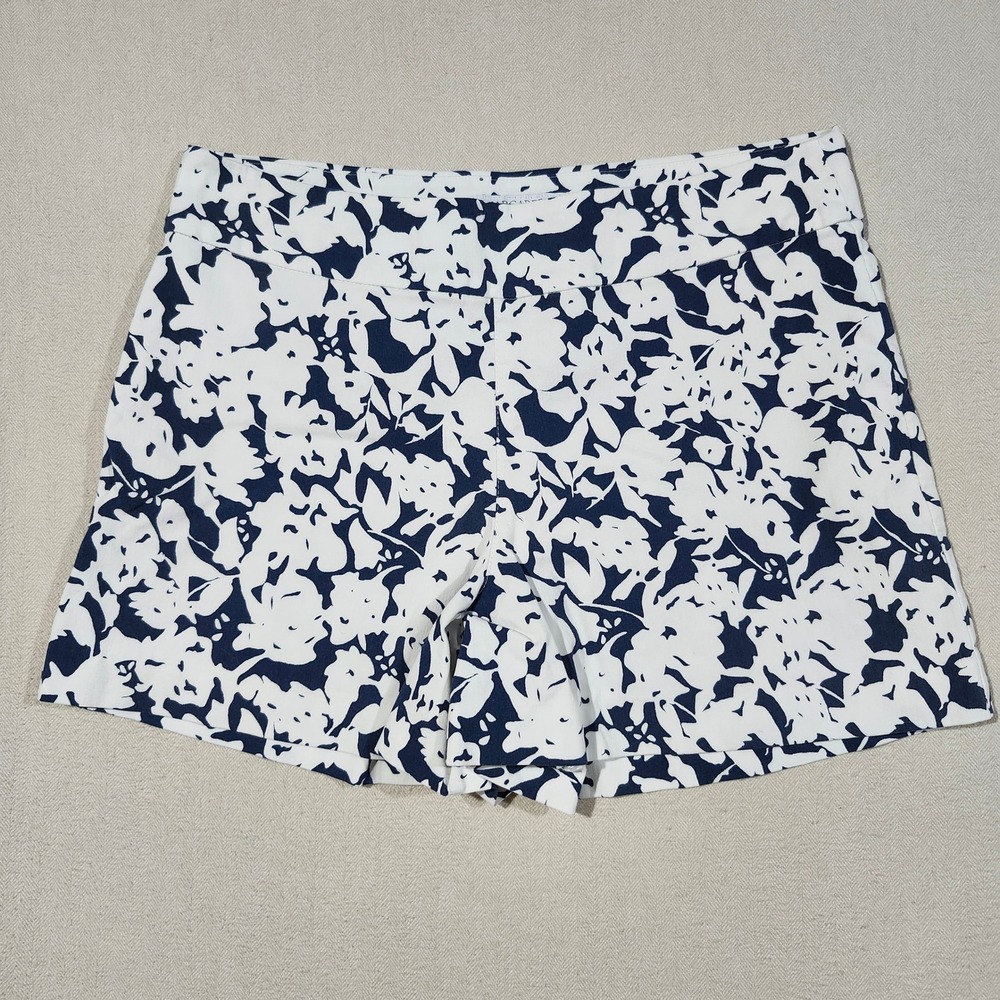 Margaret M Slimming Pant Navy White Floral Abstract Pull On Shorts Womens Medium